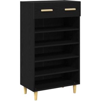 vidaXL Armario Zapatero Con Caj&oacute;n Liso Roble Negro 60 X 35 X 105 Cm Vidaxl