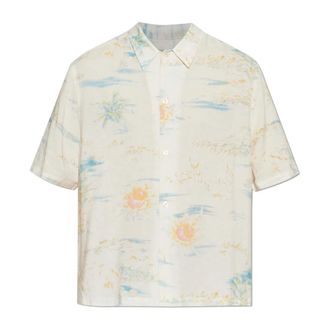 AllSaints Breezer Boxy Short Sleeve Printed Shirt - Heren - Korte mouwen Overhemden - Wit - S - Linnen - Overhemden