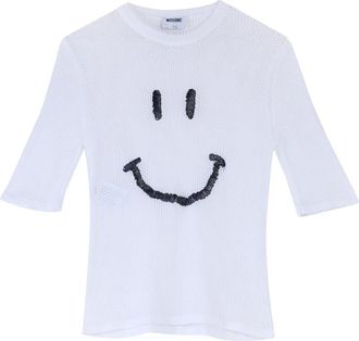 Moschino Maglia Smile Manica Corta - Dames - T-shirts - Wit - S - Katoen - Tops