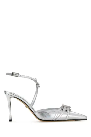 サンダル・ミュール MACH & MACH Silver fabric pumps (PF23S0280GLI50195 SILVER) Double Bow - Women's Silver Satin Flats with Glitter – MACH