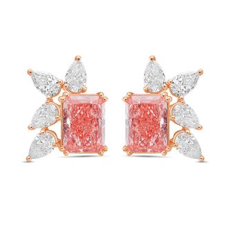Diana M. Jewels 14kt Rose Gold 15cts Lab Grown Pink and White Diamond Cluster Earrings