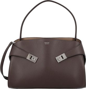 Ferragamo Brown Buckle Accent Calf Leather Shoulder Bag