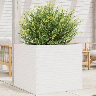 vidaXL Jardinera Madera Maciza De Pino Blanco 80x80x68,5 Cm Vidaxl