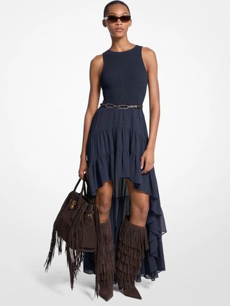 Michael Kors Georgette Smocked High-Low Dress