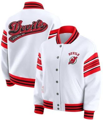 WEAR by Erin Andrews Womens WEAR by Erin Andrews White/Red New Jersey Devils Full-Snap Fleece Sweatshirt Jacket at Nordstrom, Size Xx-Large