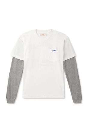 Cherry Los Angeles General Store Logo-Print Layered Waffle-Knit and Cotton-Jersey T-Shirt