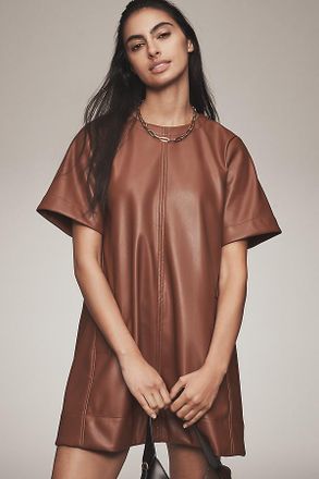 Maeve The Emmy Faux Leather Short-Sleeve Mini Dress by Maeve