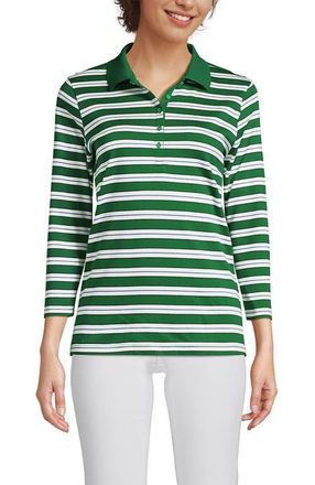 Lands End 3/4 Sleeve Supima Cotton Polo Shirt in Vibrant Clover Multi Stripe at Nordstrom, Size X-Large P