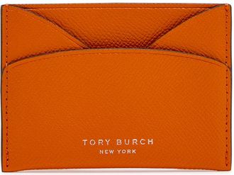 Tory Burch Romy Flat Grained Leather Card Case - Orange - One Size