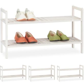 Relaxdays 4 X Muebles Zapateros Apilables, Zapatero Con 2 Baldas, Nogal, R&uacute;stico, Hasta 6 Pares De Zapatos, 41x69x27 Cm, Blanco