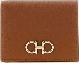 Ferragamo Gancini Grained Calfskin Leather Bifold Wallet with Metal Logo
