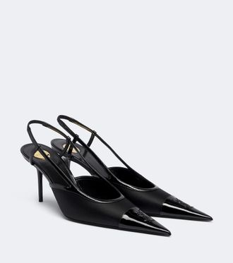 Saint Laurent Ren&eacute;e satin and leather slingback pumps