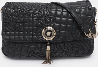 Versace Black Quilted Leather Calliope Vanitas Shoulder Bag