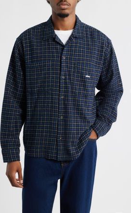 Obey Adams Plaid Long Sleeve Flannel Long Sleeve Camp Shirt in Academy Navy Multi at Nordstrom, Size Xx-Large