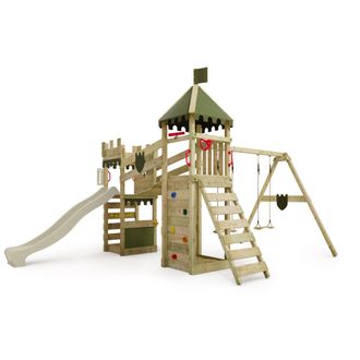 Fatmoose Parque Infantil De Madera Fatmoose Riverrun Royal Con Columpio Y Tobogan En Verde Salvia