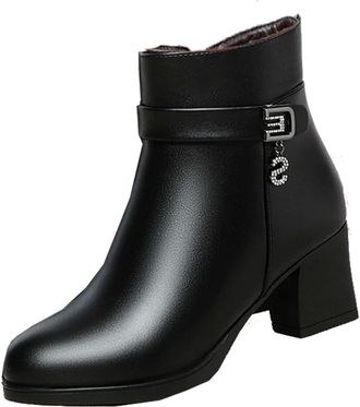 Generic Womens Leather Faux Wool Orthopedic Wedge Boots, High Heel Warm Waterproof Ankle Boots, Cusual Non-Slip Snow Shoes with Side Zipper (6.5,Black A)