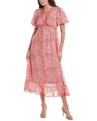 Max Studio Bubble Sleeve V-Neck Empire Waist Midi Dress