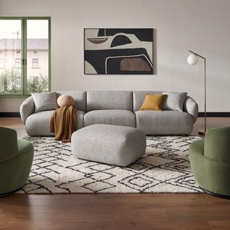Castlery Gray Performance Fabric Extended Sofa with Ottoman | Auburn by Castlery, Modular Lounge, Grey