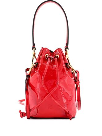 Fendi Karligraphy Mon Tresor Bucket Bag Embossed Patent Mini crossbody bag - Rosso