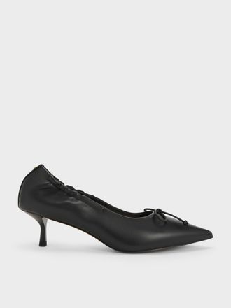 Charles & Keith Leather Ruched Pointed Kitten Heels