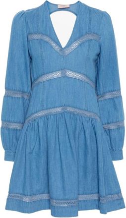 Twinset Blauwe Flared Denim Mini Jurk - Dames - Korte kleedjes - Blauw - XS - Denim - Kleedjes