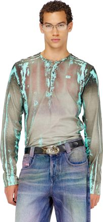 Diesel Grandad T-shirt in cracked leather-effect jersey - T-Shirts - Man - Green