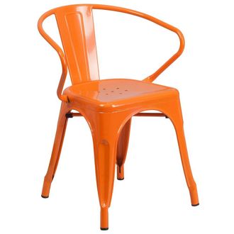 Flash Furniture Commercial Grade Orange Metal Indoor-Outdoor Chair with Arms