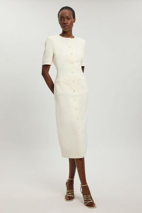 Karen Millen Womens Petite Satin Tux Short Sleeve Tailored Midi Dress - White - Size 16 UK