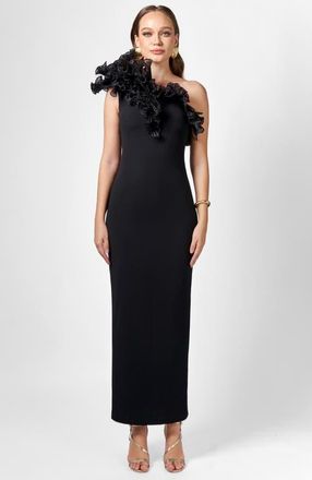 Bariano Elena One Shoulder Ruffle Midaxi in Black at Nordstrom, Size 10