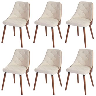Hhg Hhg - Nunca Usado] Juego De 6 Sillas De Comedor 418, Silla De Visita Silla De Cocina, Madera Curvada Nogal, Piel Artificial Crema