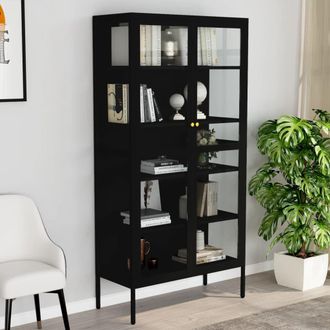 Berkfield Home Display Cabinet Black 90x40x180 cm Steel & Tempered Glass | Size: 90 x 40 x 180 cm