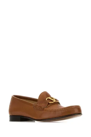 Valentino Garavani Womens Brown Leather Vlogo Loafers Tobacco Mocassini