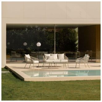Sklum Sklum - Conjunto De Jard&iacute;n Con Sof&aacute; De 2 Plazas, 2 Sillones Y Mesas De Centro En Aluminio Y Cuerda Trenzada Arhiza