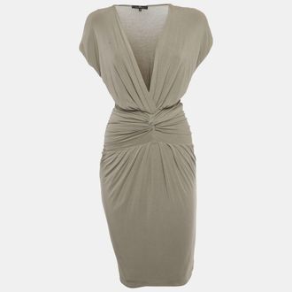 Elisabetta Franchi Grey Jersey Draped Short Dress