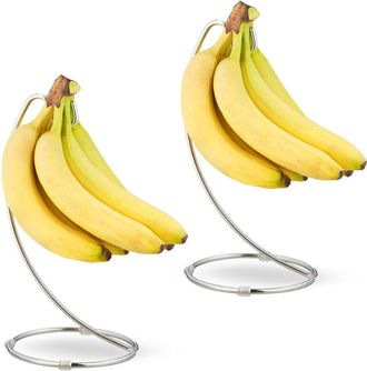 Relaxdays Relaxdays - Banana Stand, 2x Set, Fruit Holder, Hanger, for Kitchen Countertop, Metal, Sturdy, Chrome-plated Iron, Silver