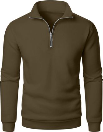 Generic Mens Jumpers Quarter Zip Sweatshirts for Men Stand Collar Long Sleeve Pullover 1/4 Zip Jumpers Mens Plain Classic Fit Sweater Lightweight Work Sweatsh