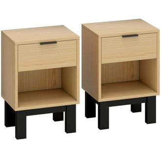 HOMCOM Mesitas de noche 35x26x50 cm roble