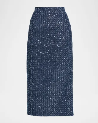 Michael Kors Sequin Straight Cotton Midi Skirt