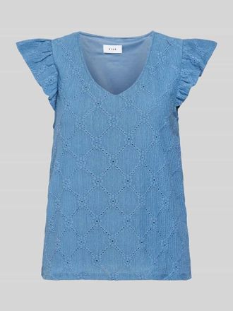 Vila Bluse mit V-Ausschnitt Modell DELEA in Rauchblau, Gr&ouml;&szlig;e M