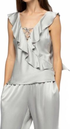 Max & Moi Tantoinette Silk Top With Ruffles In Grey