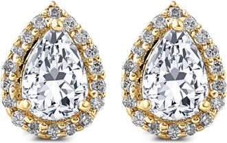 Pompeii3 1/2Ct Pear Shape Halo Screw Back Diamond Studs White or Yellow Gold Earrings
