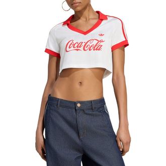 adidas Coca-Cola Cropped Jersey in Core White at Nordstrom, Size X-Small