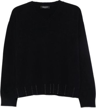 Fabiana Filippi V-hals Trui - Dames - V-hals truien - Blauw - M - Nylon - Truien & Vesten