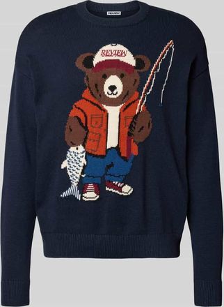 Review Strickpullover mit Motiv-Print in Marine, Größe XS