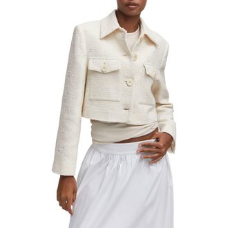 Mango Patch Pocket Tweed Jacket in Ecru at Nordstrom, Size Small