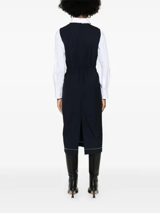 Fabiana Filippi Contrast-Stitched Merino Wool Midi Dress - navy