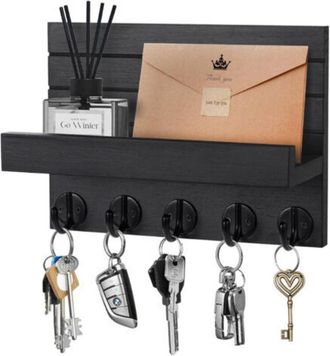 OEM Perchero De Pared De Madera Con 5 Ganchos Para Llaves Y Correo, Ideal Para Sal&oacute;n, Ba&ntilde;o, Cocina, Recibidor Y Pasillo - Negro