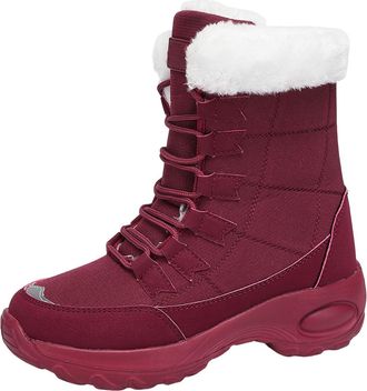 Generic Comfy Boots for Women, Snow Boots Women - Comfortable Warm Winter Shoes Casual Lace Up Mid-Calf Shoes Classic Thicken Ankle Boot for Go Out Solid Colo