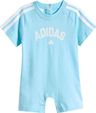 adidas Graphic Print 3-Stripes Romper in Frozen Blue at Nordstrom, Size 9M