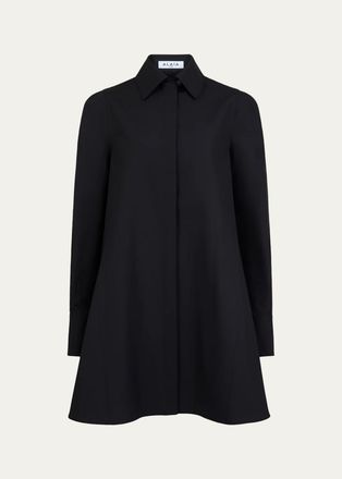Alaia Long-Sleeve A-Line Cotton Poplin Mini Shirtdress